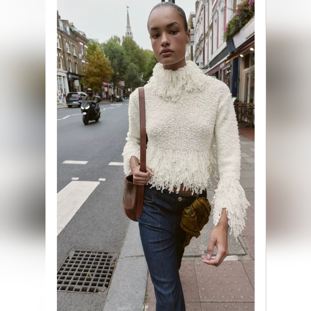 Zara FRINGED KNIT JUMPER